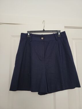 Alex Marie Navy Linen-Blend Skirted Shorts